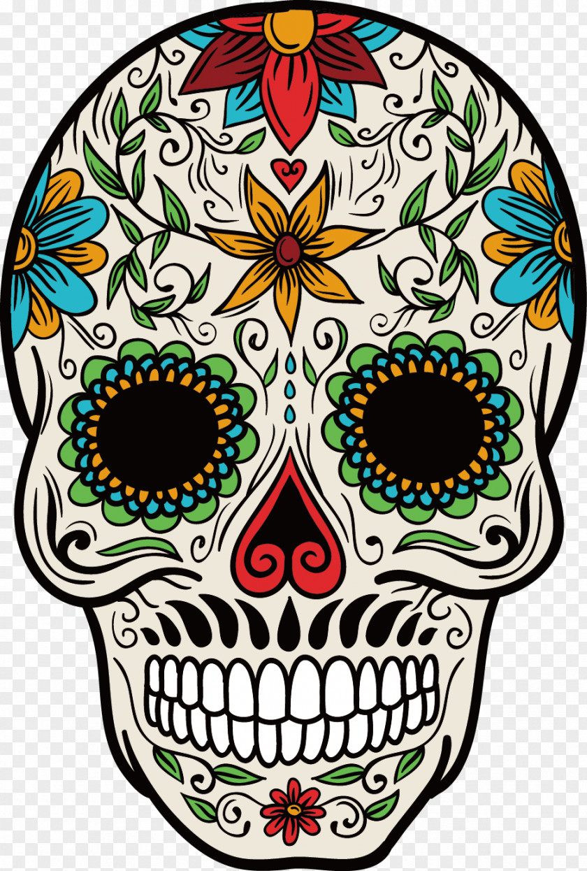 Vector Color Hand-painted Skull Pattern La Calavera Catrina Mexican Cuisine Mexico Day Of The Dead PNG