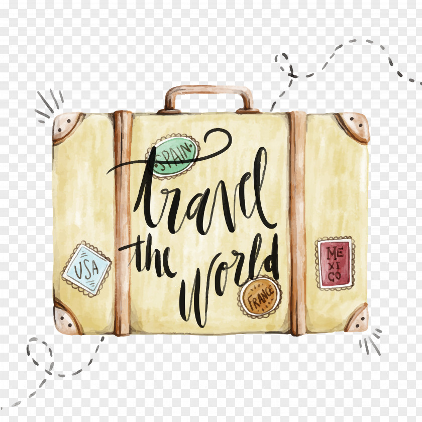 Vector Watercolor Luggage Suitcase Travel Baggage Trunk PNG