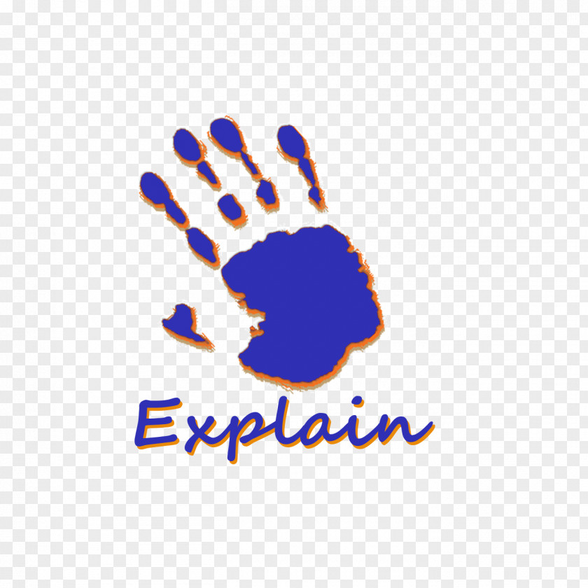 Explaining Logo Brand Cobalt Blue Finger Font PNG