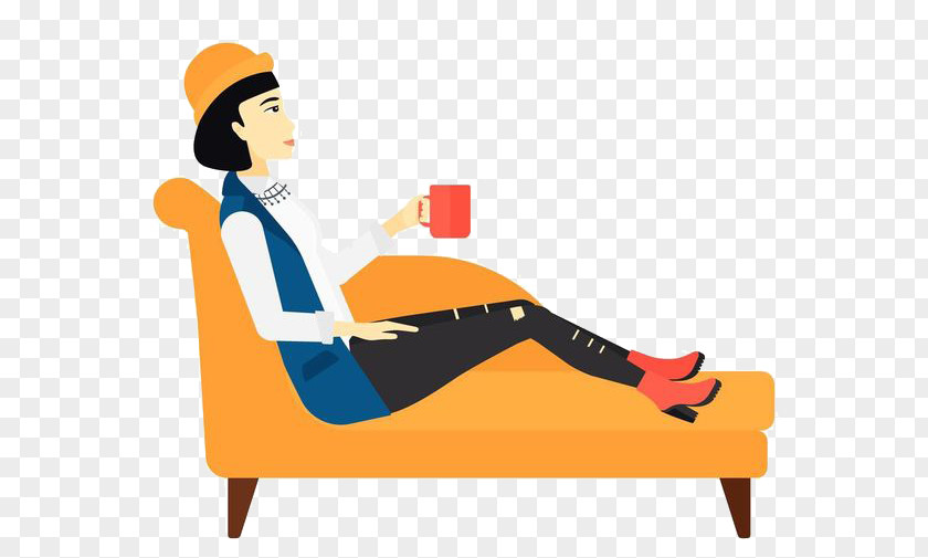 A Woman Who Drinks Tea On The Sofa White Cup Illustration PNG