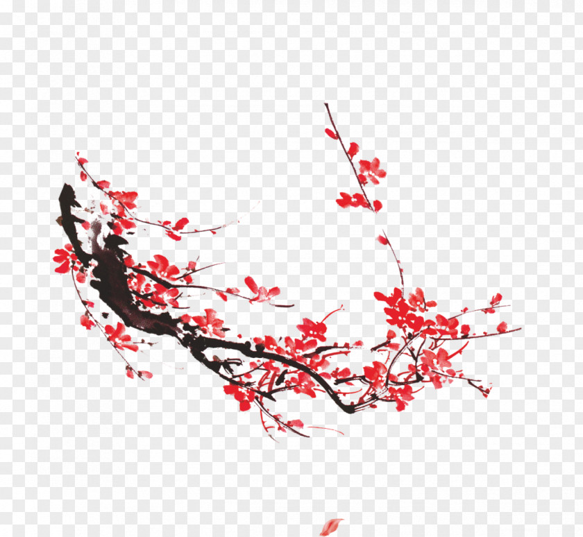 Plum, Chinese Wind Plum Ink China Blossom Flower PNG