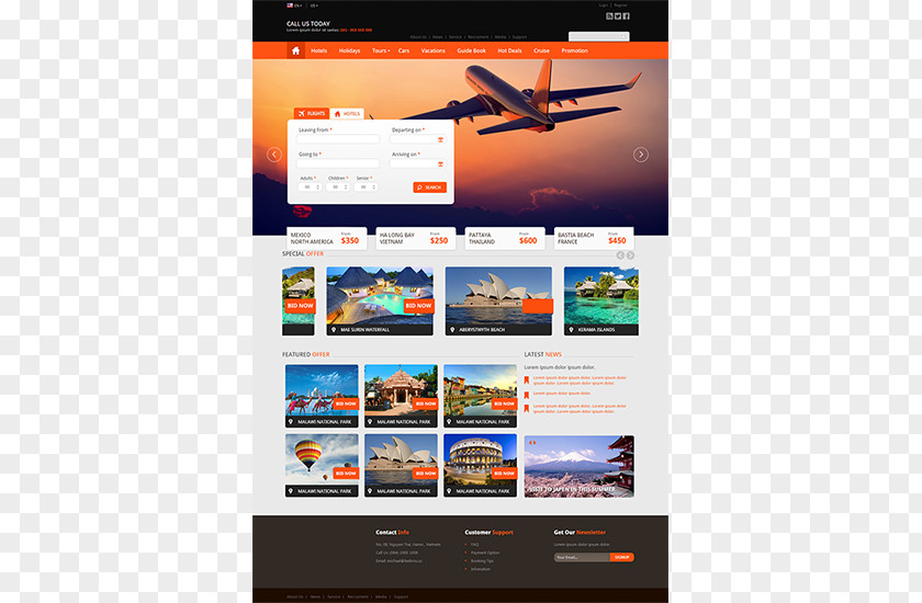 Travel Responsive Web Design Page Template System PNG