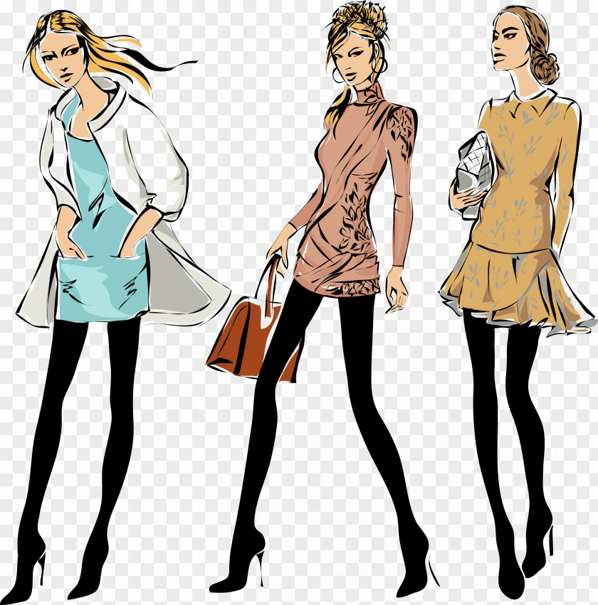 Personalized Fashion Women Cartoon Model Illustration PNG