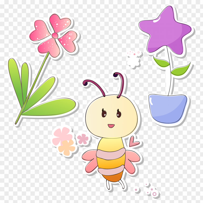 Cartoon Flowers Butterfly Illustration Design Vector Graphics PNG