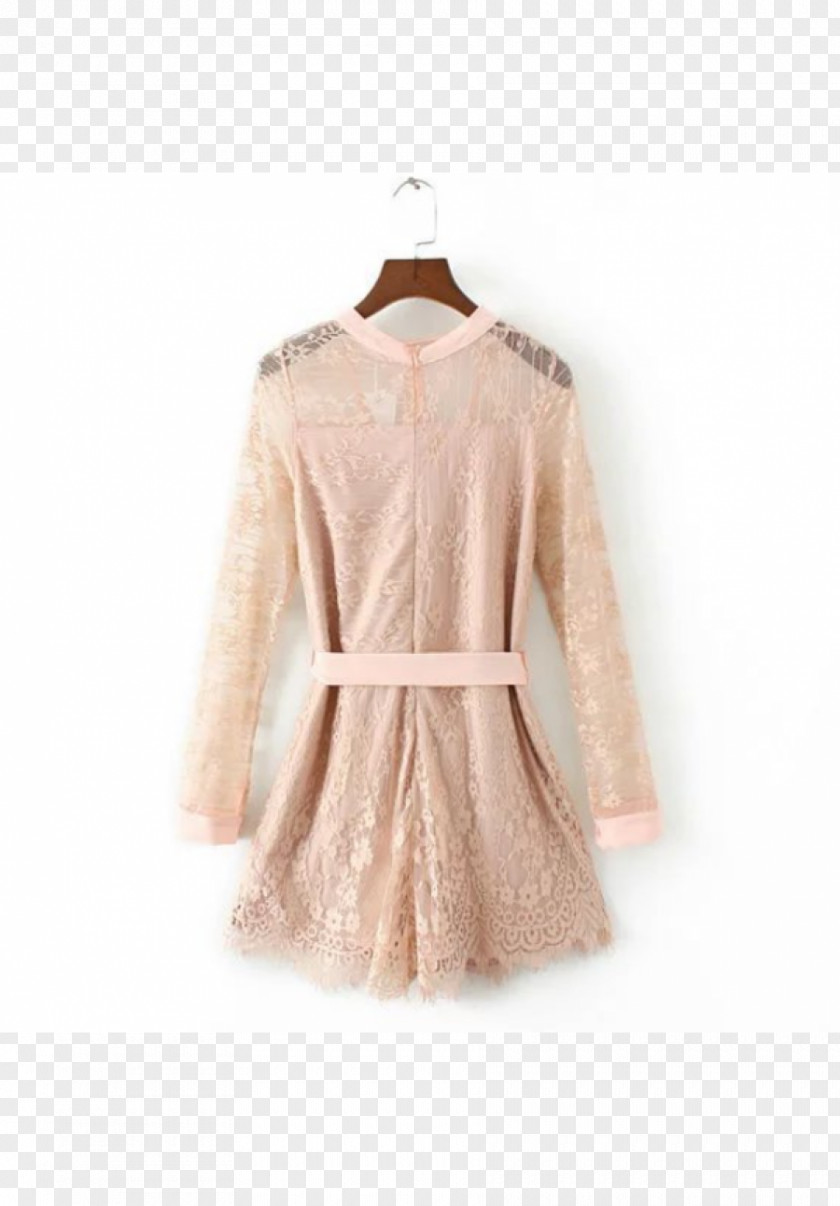 European-style Lace Sleeve Blouse Outerwear Dress Brown PNG