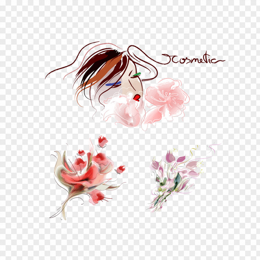 Painted Flowers Women Watercolor Painting Woman PNG