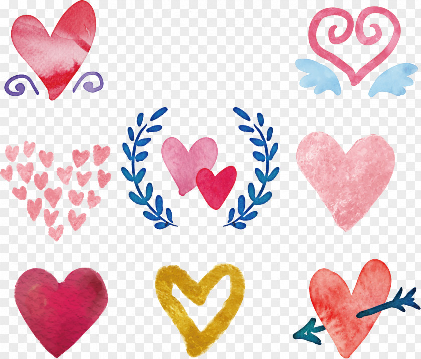 Vector Hand-painted Love Watercolor Painting Heart Drawing PNG