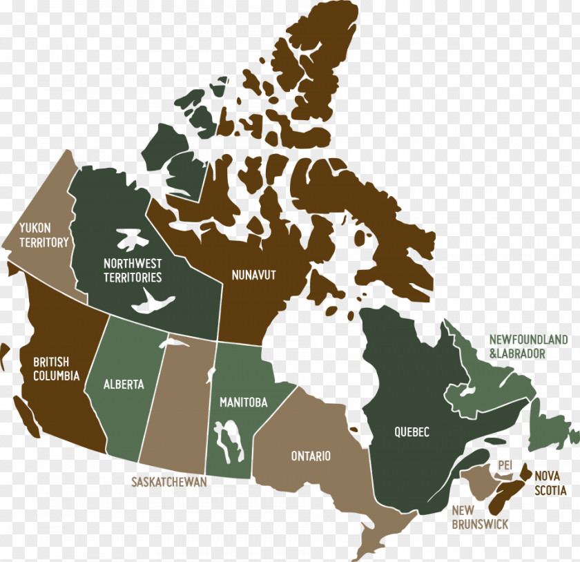 Green Packing Box Provinces And Territories Of Canada United States Vector Map PNG