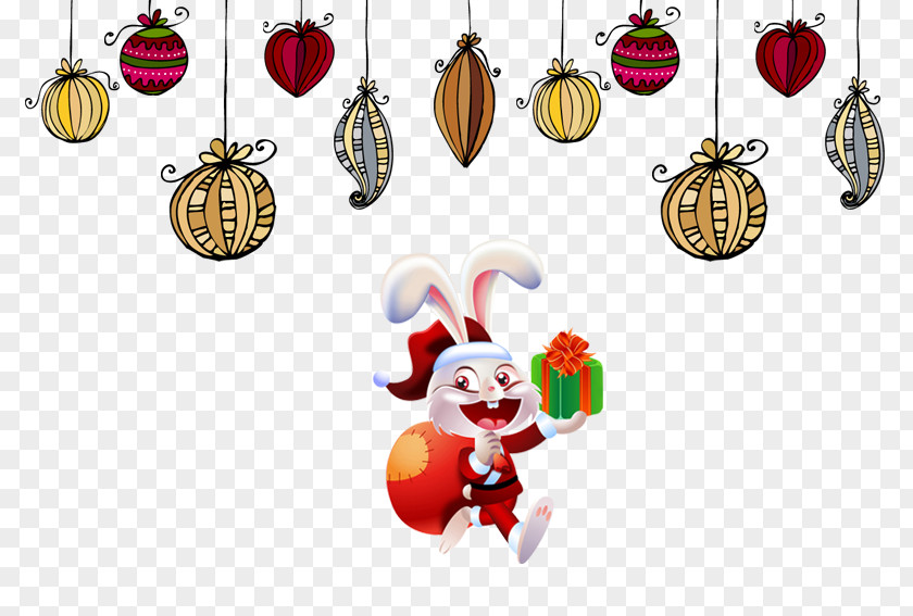 Christmas Rabbit Ornament Gift Illustration PNG