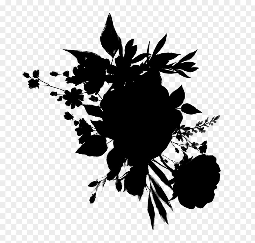 Flower Ink Leaf Stencil Black-and-white Plant Logo PNG