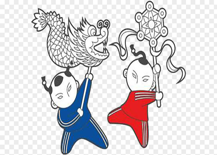 Temple Fair Dragon Dance Chinese New Year Cartoon PNG