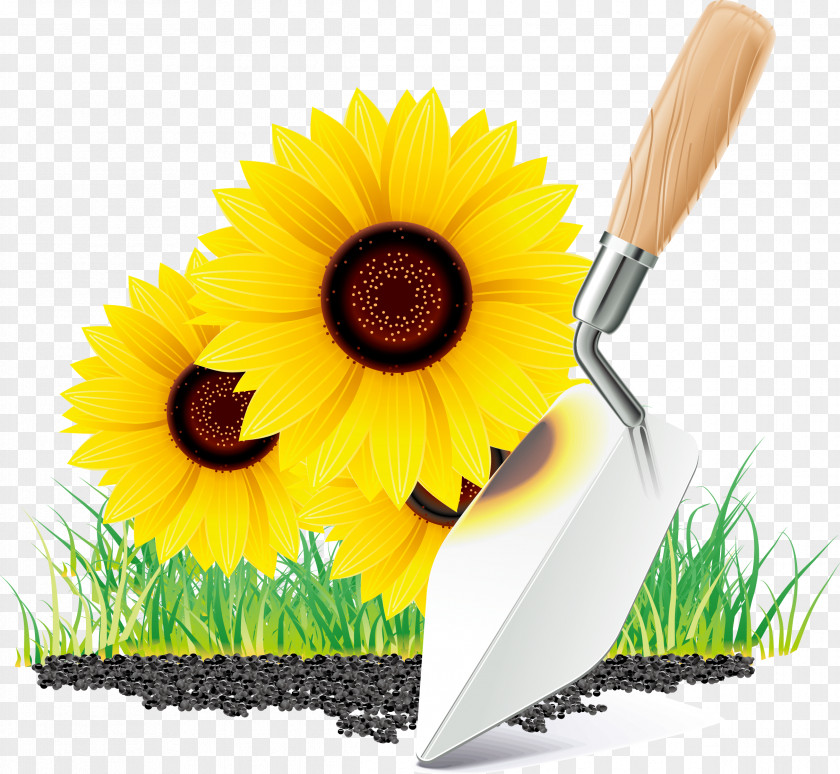 Sunflower Shovel Elements Garden Tool Gardening Icon PNG