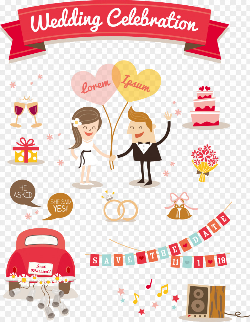 Wedding Decoration Elements Invitation Cartoon Illustration PNG