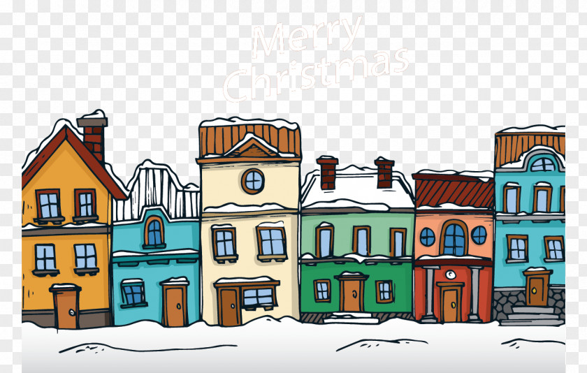 Painted Snow Town Illustration PNG