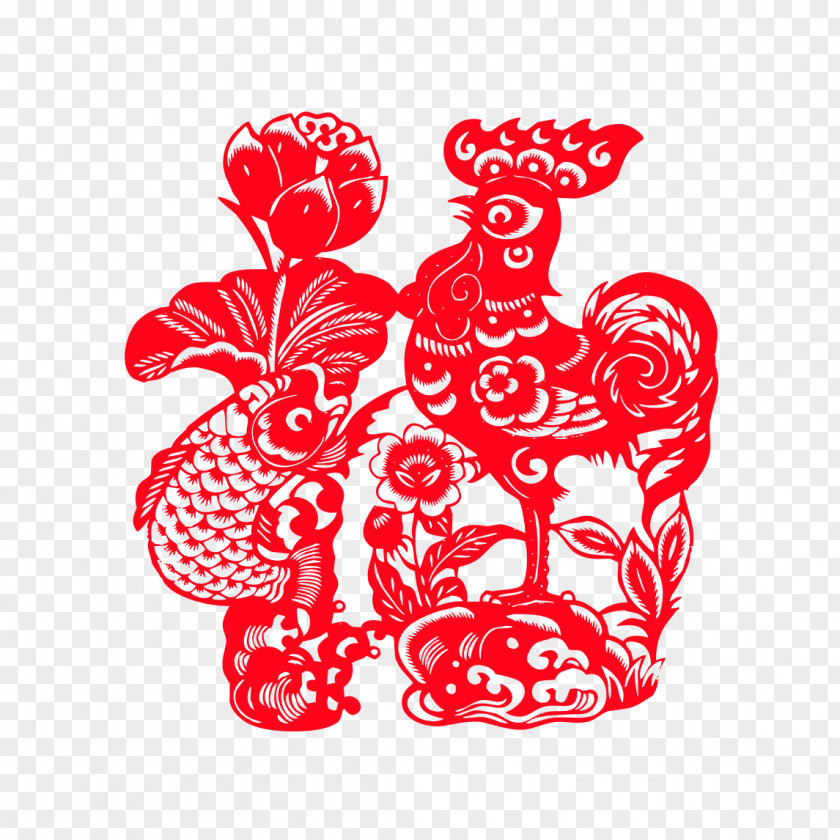 Paper-cut Chicken Papercutting Chinese New Year Adobe Illustrator PNG