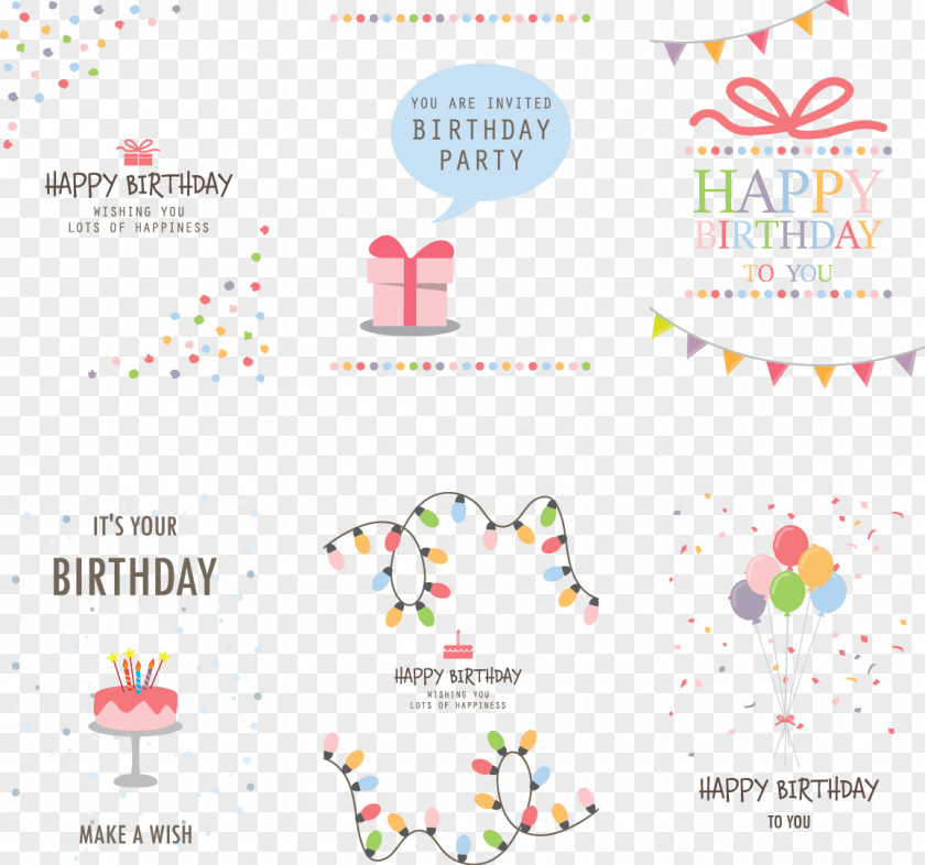 Flat Creative Cartoon Birthday Cake Greeting Card Clip Art PNG