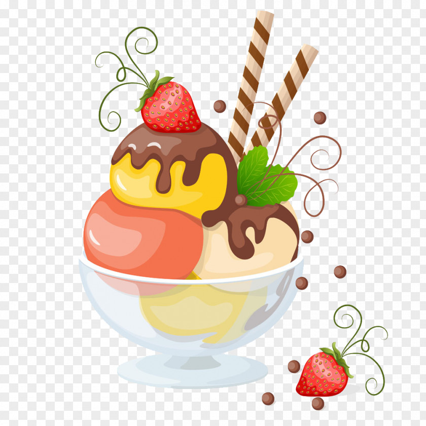 Chocolate Strawberry Ice Cream Sundae Clip Art PNG