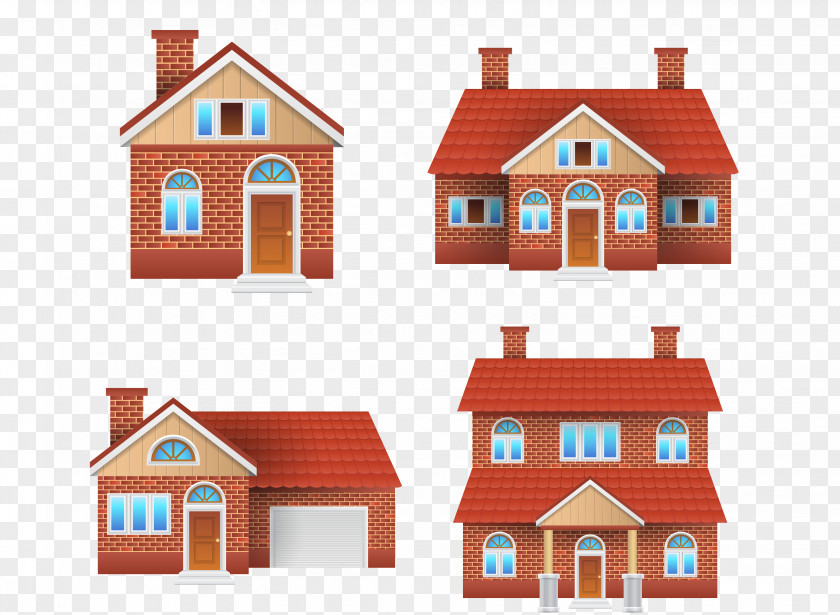 Vector Hand Painted Red Brick Villa House Adobe Illustrator Euclidean PNG