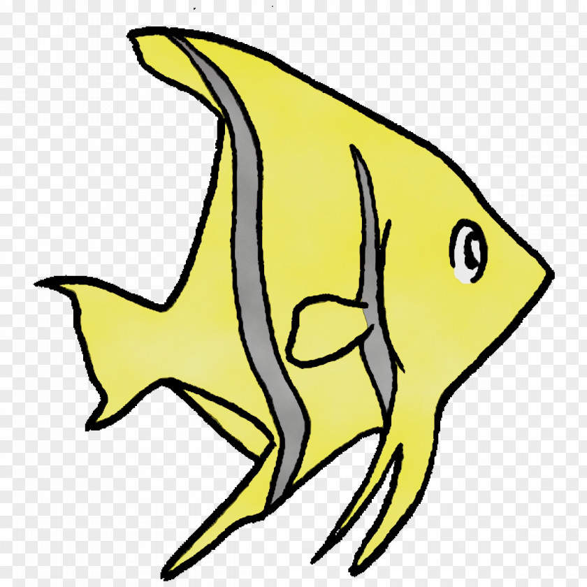 Yellow Cartoon Fish Animal Figurine Line PNG