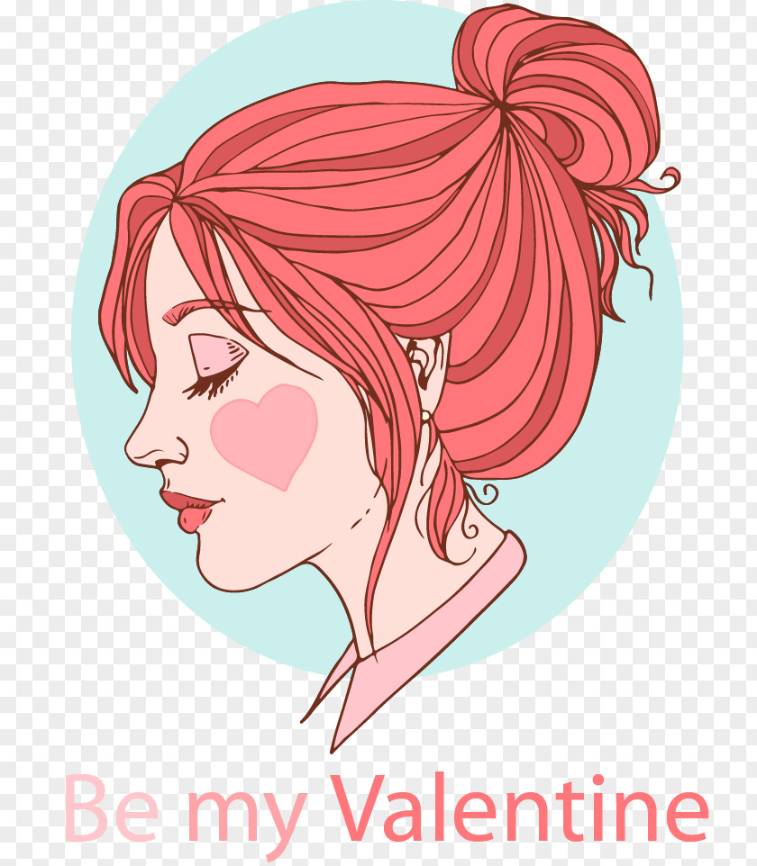 Head Of A Woman Valentines Day Drawing Illustration PNG