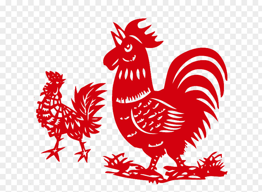 Red Paper-cut Chicken Chinese New Year Rooster Years Day Calendar PNG