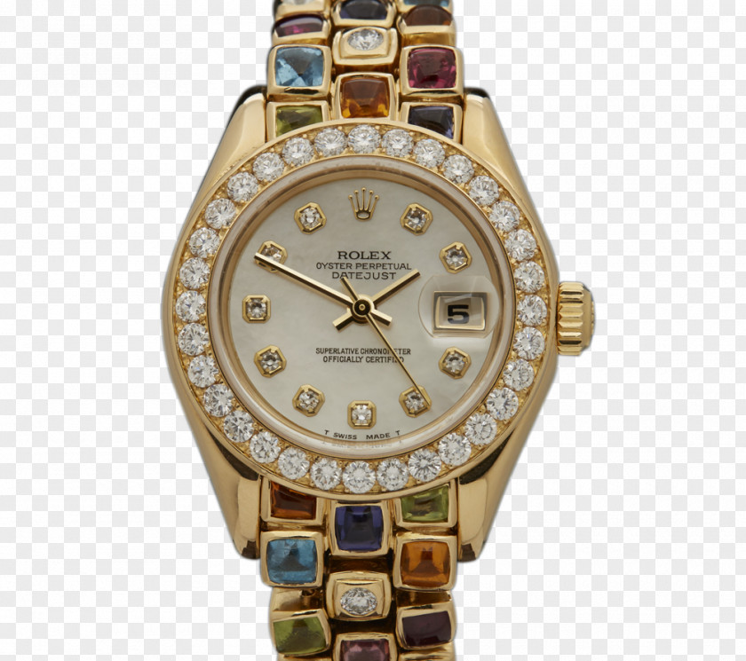 Watch Rolex Gold Gemstone Strap PNG