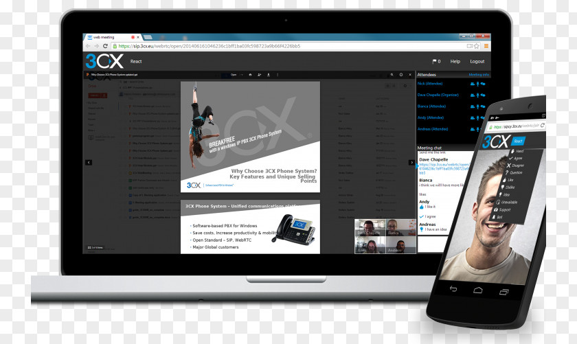 3CX Phone System VoIP Business Telephone Web Conferencing PNG