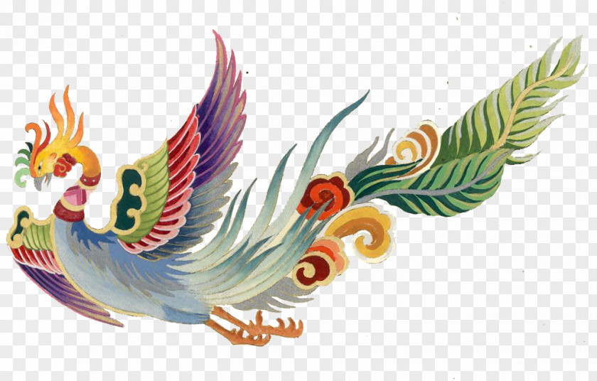 China Wind Color Phoenix Peacock Fenghuang Painting PNG