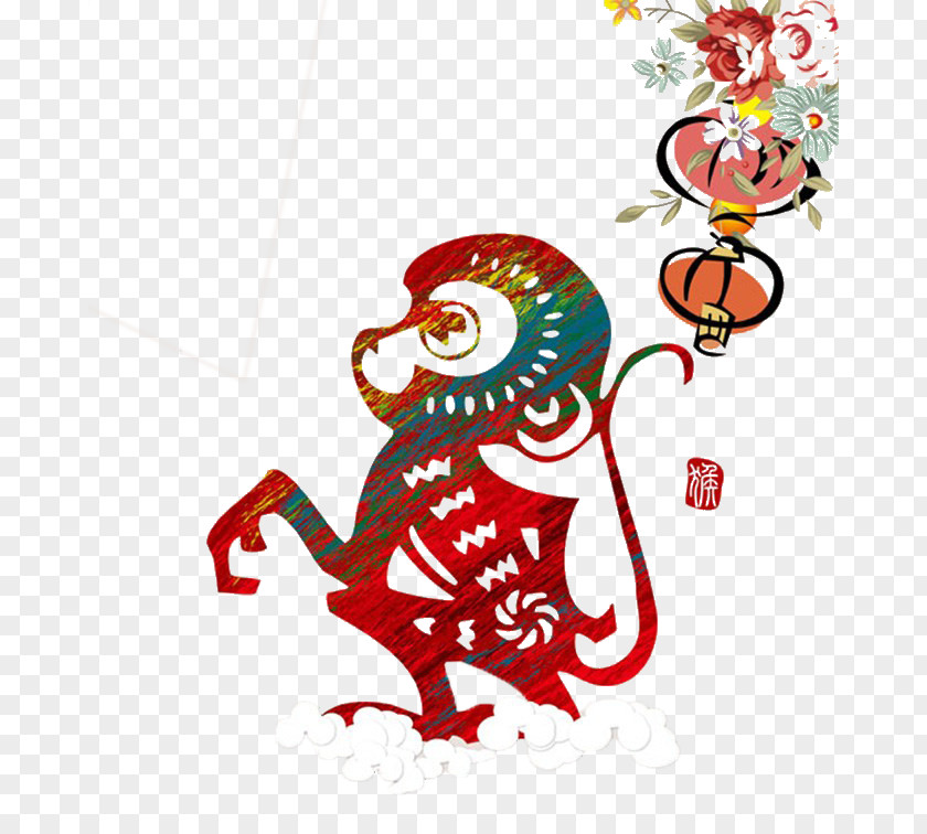 Paper-cut Monkeys Chinatown Chinese New Year Monkey Zodiac Calendar PNG