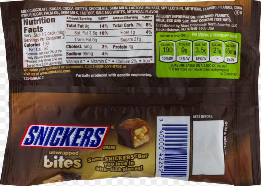 Snickers Chocolate Bar Food Nutrition Facts Label PNG