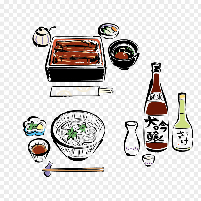 Vector Hand-painted Food And Wine Japanese Cuisine Hot Pot PNG