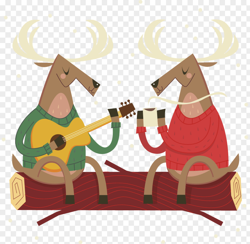 Vector Cartoon Christmas Deer Playing Santa Claus Reindeer NORAD Tracks PNG
