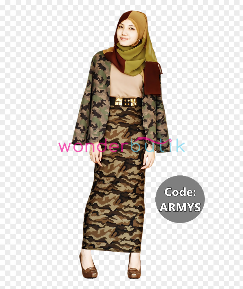 Baju Raya Robe Pencil Skirt Camouflage Military PNG