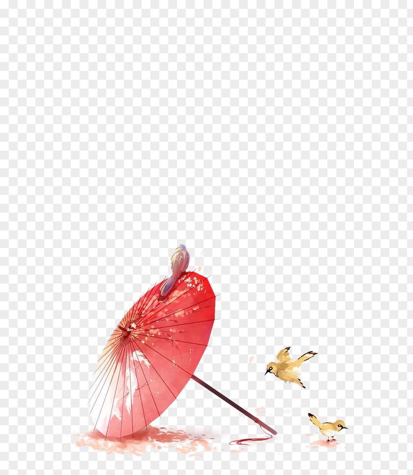 Ancient Wind Hand Painted Red Umbrella Bird Computer Photography Android Wallpaper PNG