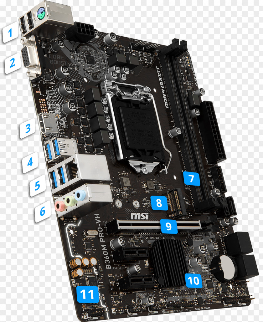 Intel MSI B360M PRO-VH B360 LGA 1151 Motherboard MicroATX PNG