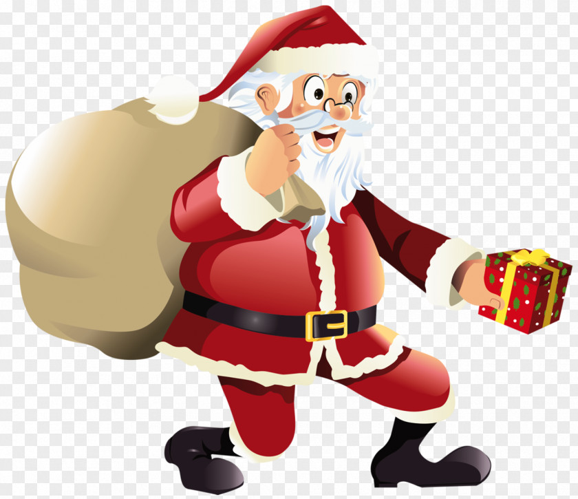 Transparent Santa Claus With Red Gift Clipart Christmas PNG
