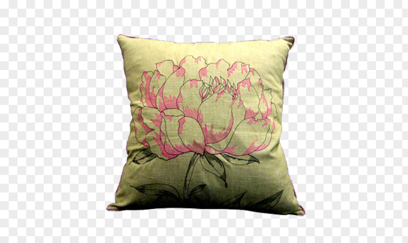 Yellow Background Peony Pillow Red PNG
