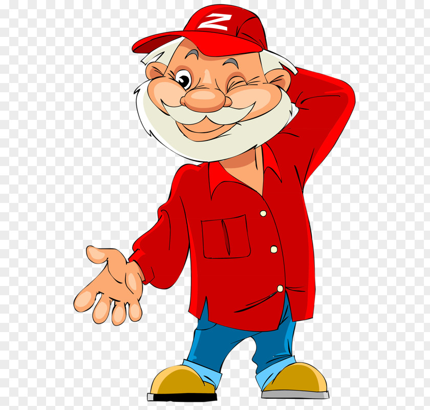 Cartoon White-bearded Old Man In Red Overalls Drawing Clip Art PNG