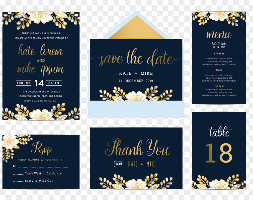 Vector Wedding Invitation Posters Taiwan Card Design Material Flower Blue Illustration PNG