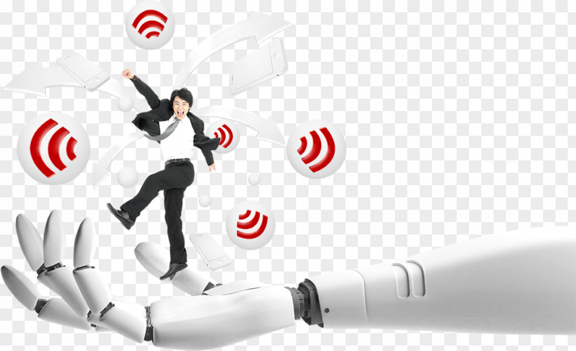 Business People On The Palm Of Your Hand Wi-Fi Robot Machine PNG