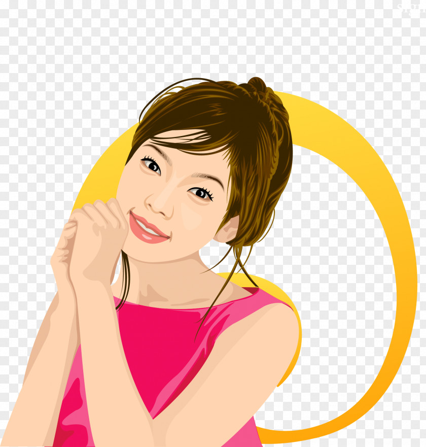 Vector Cute Little Beauty Face Portrait Illustration PNG