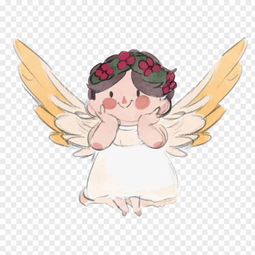 Cartoon Watercolor Little Angel Material Painting PNG