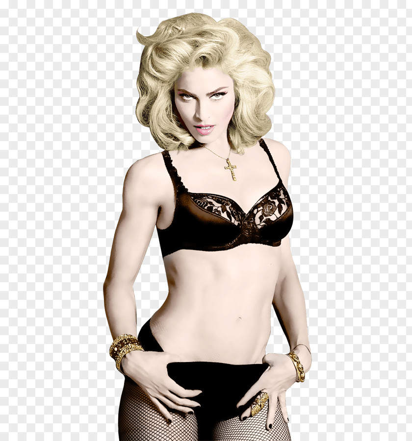Madonna Standing PNG Standing, woman in black underwire bra and panties clipart PNG