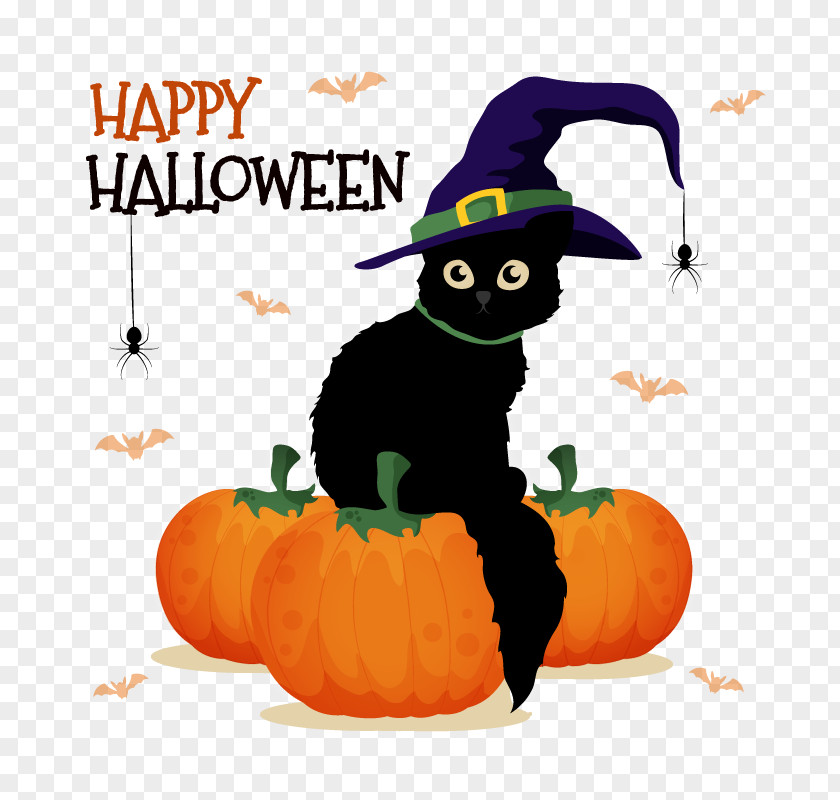 Vector Halloween Cat Jack-o'-lantern Poster PNG