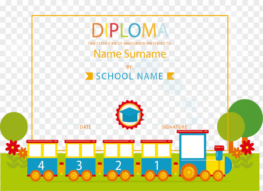 Cute Little Train Diploma Academic Certificate School PNG