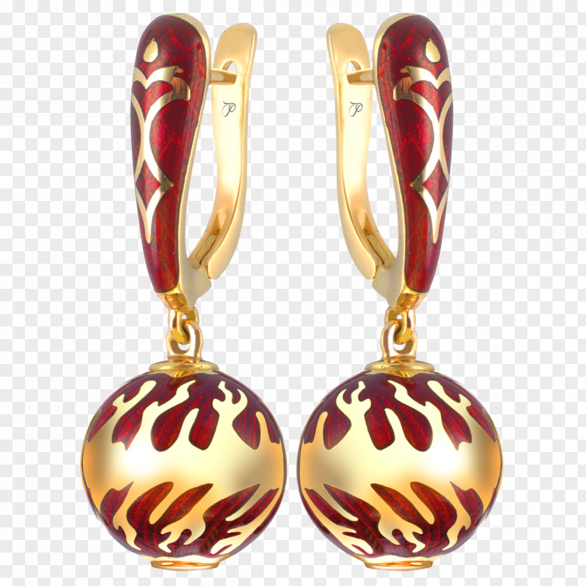 Gold Earring Colored Vitreous Enamel Yellow PNG