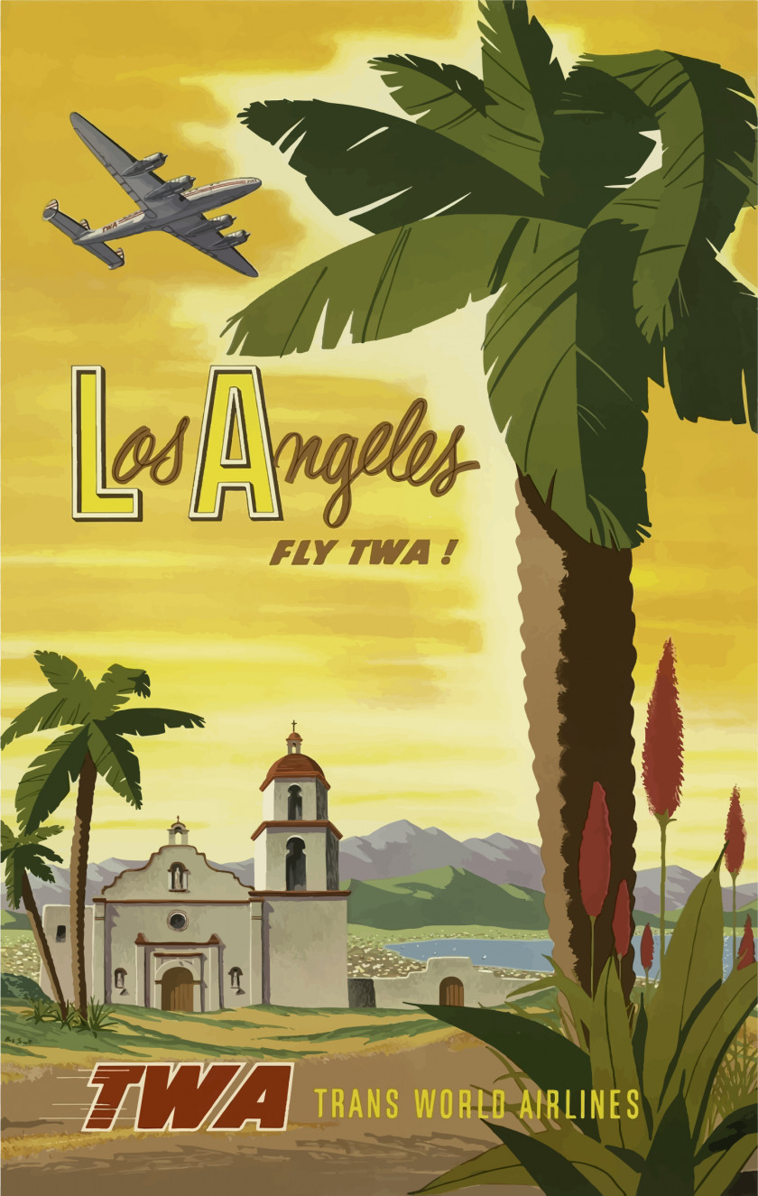 Vintage Travel Cliparts Los Angeles Poster Clothing Printmaking Trans World Airlines PNG