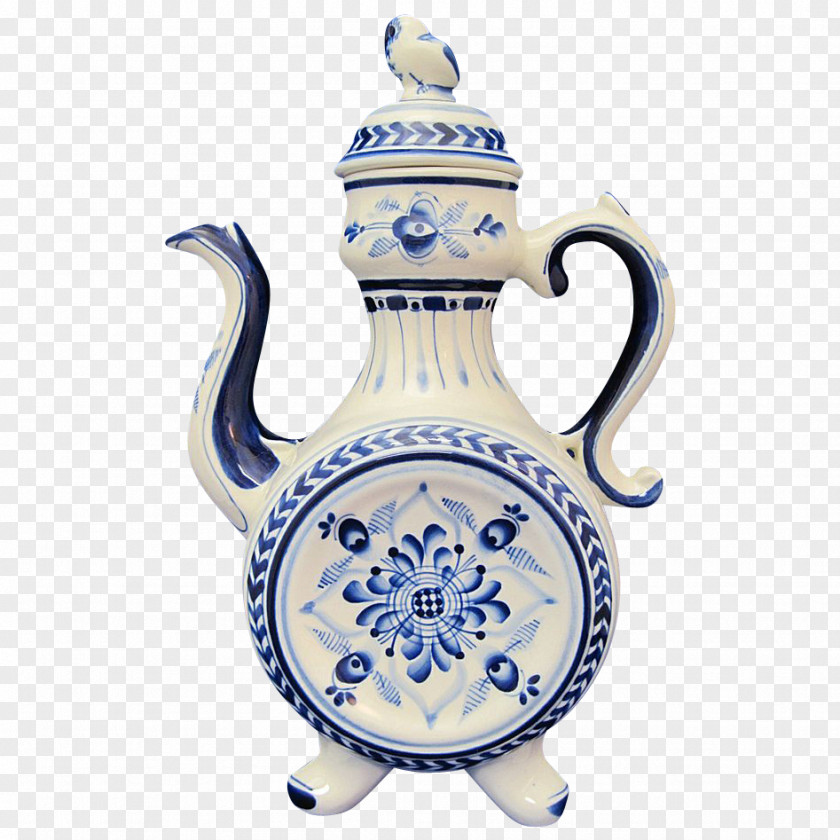 Hand Painted Teapot Blue And White Pottery Gzhel Ceramic Russia PNG