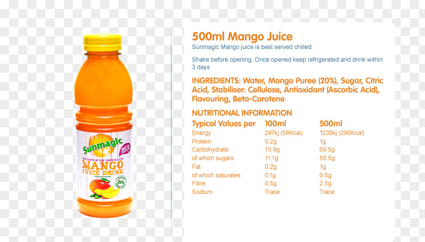 Mango Juice Orange Drink Bottle PNG