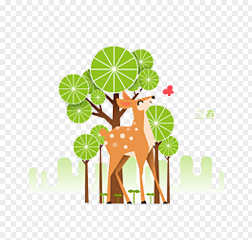 Giraffe And Tree Reindeer Green PNG